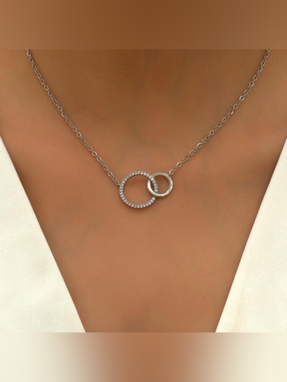 Silver Double Circle Pendant Necklace